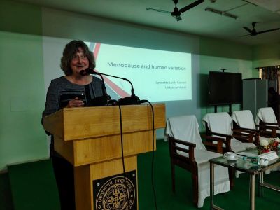 𝕤𝕡𝕖𝕔𝕚𝕒𝕝 𝕝𝕖𝕔𝕥𝕦𝕣𝕖 𝕠𝕟 '𝕄𝕖𝕟𝕠𝕡𝕒𝕦𝕤𝕖 & ℍ𝕦𝕞𝕒𝕟 𝕍𝕒𝕣𝕚𝕒𝕥𝕚𝕠𝕟.' by ℙ𝕣𝕠𝕗. 𝕃𝕪𝕟𝕟𝕖𝕥𝕥𝕖 𝕃𝕖𝕚𝕕𝕪 𝕊𝕚𝕖𝕧𝕖𝕣𝕥.
On January 27, 2026, Department of Anthropology hosted a special lecture on 'Menopause & Human Variation.'  The esteemed speaker, Prof. Lynnette Leidy Sievert from the University of Massachusetts Amherst, USA, shared her insights with the audience. 
The event was inaugurated by Prof. Dipak Kr. Kar, Hon'ble Vice-Chancellor of Vidyasagar University