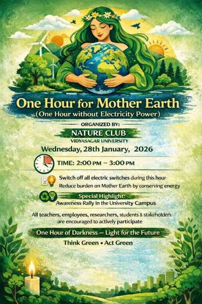 Environmental Awareness program organised by Nature Club, Vidyasagar University through observing One Hour for Mother Earth